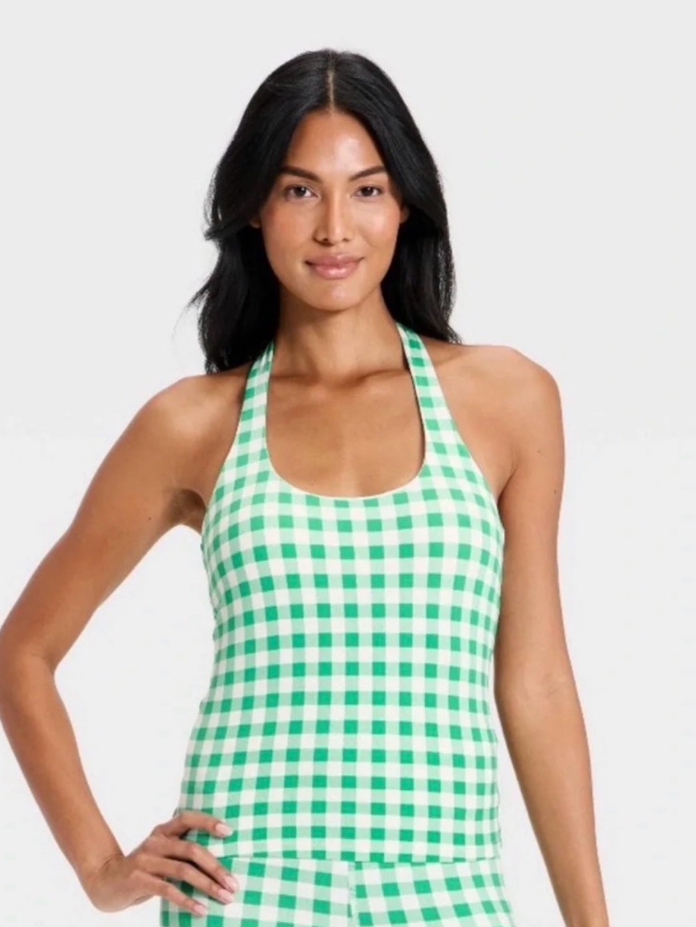 Green Gingham Halter Tank Top